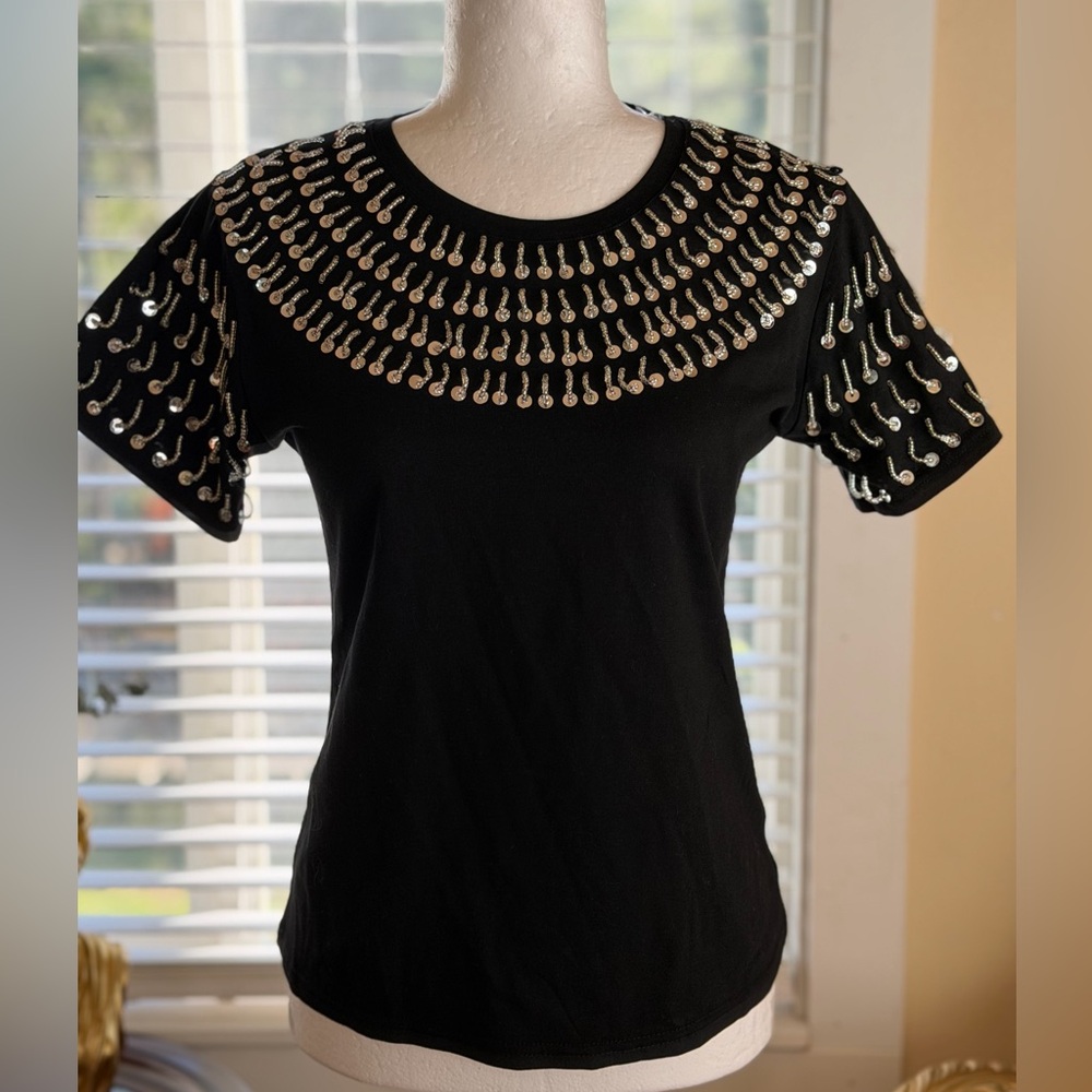 Elegant Black Sequin Women's Tee
